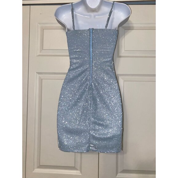 Sparkling Silver Glitter Mini Dress With Spaghetti Straps - Picture 7 of 9